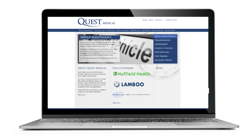 The home page of the Quest Medical website designed by Flowmedia.