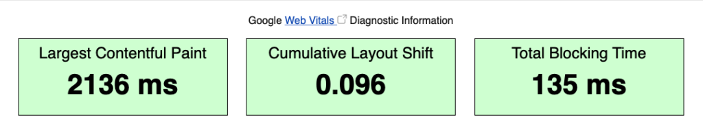 WebPageTest Results for Core Web Vitals